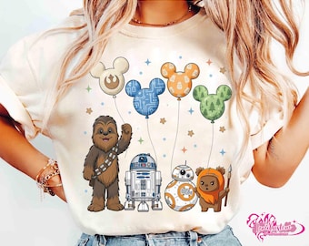 Disney Star Wars Mickey Balloons Shirt, Star Wars Day Outfits, Galaxy's Edge Hollywood Studios Gift, Chewbacca R2D2 BB8 Ewok Balloon T-Shirt