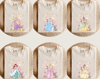 Vintage Disney Princess Characters Shirts, Coquette Bows All Princesses Shirt, Disney Girl Trip Shirt, Princess Birthday Shirt, Disney Shirt