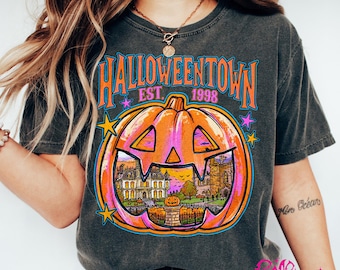 Comfort Colors Halloween Town Pumpkin Shirt, Halloween Town University T-shirt, Retro Spooky Season Graphic Tee, Preppy Halloween Sweatshirt