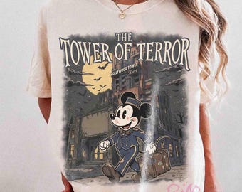 Disney Tower Of Terror Shirt, Vintage Mickey Mouse Hollywood Tower Tee, Spooky Halloween Disney Outfits, Twilight Zone Disney Ride T-Shirt