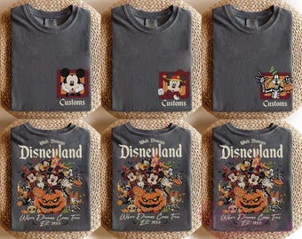Custom Disney Halloween Pocket Shirt, Retro Mickey Minnie 2-Sided Tee, Disneyland Spooky Season Shirt, Family Vacation 2026, Halloween Gift
