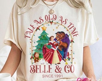 Vintage Comfort Colors Disney Christmas Beauty and the Beast Shirt, Tale As Old As Time Tee, Disneyland Christmas Shirt, Princess Trip Gift