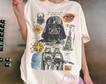 Comfort Colors® Vintage Star Wars Disney Mashup Shirt, Retro Sci Fi Fan T-Shirt, Star Wars Day Outfits, Darth Vader Stormtrooper Mickey Ears