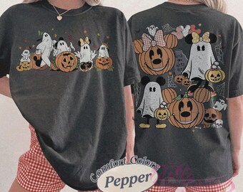 2 Sided Comfort Color® Mickey and friends Autumn Shirt, Disney Fall Vibes Pumpkin Halloween T-Shirt, Halloween Gift, Mickey Boo Spooky Shirt