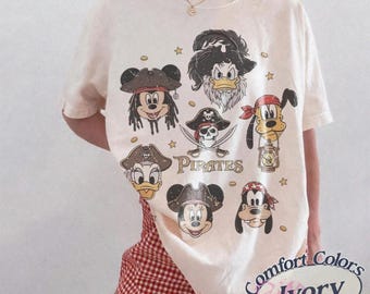 Vintage Mickey And Friends Pirates of the Caribbean Comfort Colors Shirt, Pirates Jack Sparrow Tee, Disney Cruise Pirate Night Trip T-Shirt