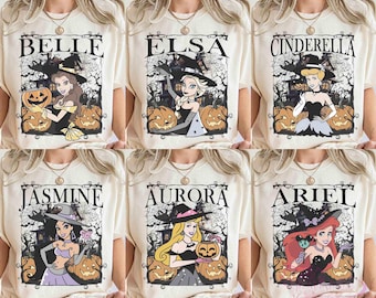 Vintage Halloween Disney Princess Tour Shirts, Magic Kingdom Trip Tee, Disney Witch Ariel Belle Elsa Tiana Tee, Mickey's Not So Scary Party