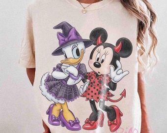 Comfort Colors Minnie And Daisy Witch Halloween Shirt, Disney Besties Tee, Disneyland Girl Trip Outfit, Cute Besties Matching Halloween Tee