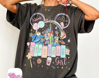 WDW Disneyland Family Tee, Personalized Name Age Zootopia 2 Birthday Shirt, Disney Judy Hopps Nick Wilde Gary De'Snake Birthday Present Gift