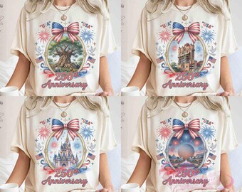 Retro Walt Disney World 4th of July Shirts, Disney America 250 Years T-shirt, Disney Castle Epcot Hollywood Tower Independence Day Tee 2026