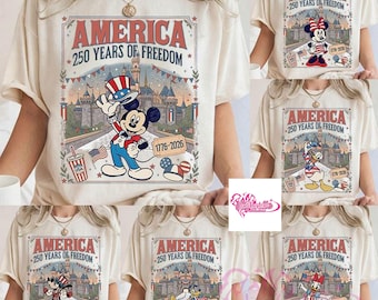All Characters Disney America 250th Anniversary Shirt, WDW Magic Kingdom Independence Day shirts, Mickey and Friends 4th of July shirts