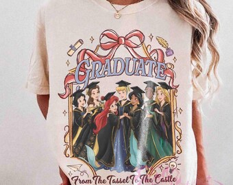 Disney Princess Graduate 2026 Comfort Colors Shirt, From the tassel to the castle Shirt, Belle Ariel Jasmine Grad Tee, Disneyland Grad Trip