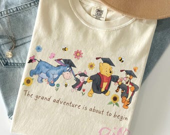 Comfort Colors® Retro Winnie The Pooh The Grand Adventure Is About To Begin Shirt, Pooh Graduation Shirt Tee, Disneyland Graduation Trip Tee