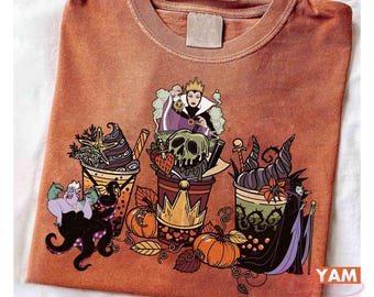 Comfort Colors® Disney Villains Fall Drinks Shirt, Disney Evil Friends Pumpkin Spice, Bad Witch Disney tee, Evil Queen Tee, Disney Trip tee