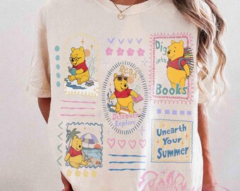 Comfort Colors Winnie the Pooh Summer Reading Shirt, Pooh Bear Book Lover Tee, Librarian Tee, Paleontology Gifts, Book Club Graphic Shirt