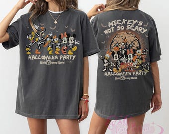 2 Sided Retro Mickey's Not So Scary Halloween Comfort Colors Shirt, Disney Halloween Party Skeleton, Disney Halloween Family Matching tee