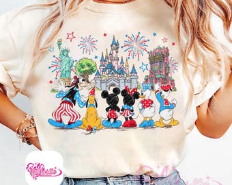 Retro Mickey and Friends WDW 250 Years America T-shirt, Disney 250 Year Of Freedom Shirt, 4th Of July Celebrations Tee, WDW Family Trip Tee