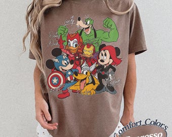 Disney 2026 Trip, Disney Marvel Avengers Shirt, Marvel Mickey Friends Tee, Retro Mickey and Friends Signatures Marvel Comfort Colors Shirt