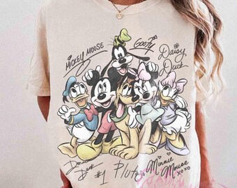 Retro Mickey And Friends Signatures Sketch Shirt, Disney Mouse Head Tee, Disneyland Family Trip 2026, Mickey & Co Gift, Disney vacation tee