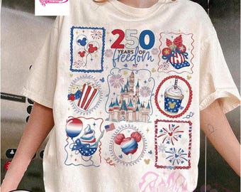 Retro Disney 250 Years of Freedom Shirts, 4th of July Family Matching tee, Disney Independence Day Shirt, WDW Magic Kingdom 250th USA Shirt