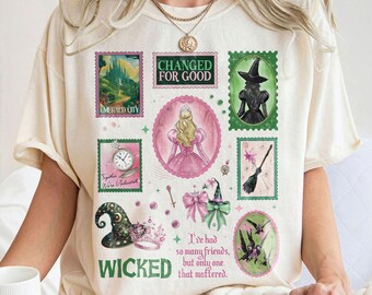 Sudadera Retro Wicked Changed For Good Stamps, Camiseta Defy Gravity Wizard, Camiseta musical rosa y verde, Camiseta Broomstick Magic Wand Comfort Colors