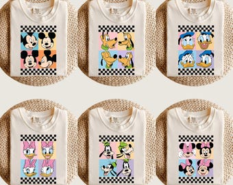 Retro Mickey and Friends Checkered Shirt, Disneyworld Family Vacation Shirts, Disneyland Family Trip Shirt, Magic Kingdom Shirt, Disney Tee