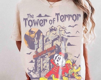 Disney Tower Of Terror Shirt, Vintage Mickey Pluto Hollywood Tower Tee, Spooky Halloween Disney Outfits, Twilight Zone Disney Ride T-Shirt