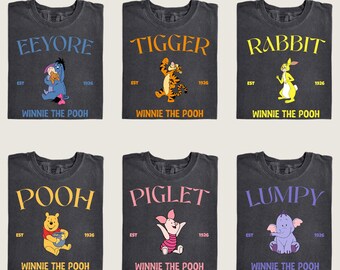 Retro Pooh and Friends Varsity Shirt, Family Matching Tee, Vintage Disney Character tee, Disneyland vacation Trip, Disney World Family Trip