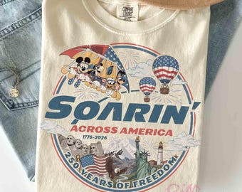 Personalized Disney Soarin’ Across America Shirt, Disney Epcot USA 250th Anniversary 4th of July Mickey and Friends US Flag Patriotic Family