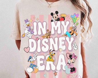 Mickey And Friends Striped In My Disney Era Shirt, Disneyland Family Matching Trip Outfit, Aesthetic Disney Girls Shirt, Disney Fan Gifts
