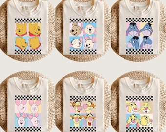 Retro Winnie The Pooh Checkered Shirt, Disneyland Family Vacation Shirts, Disneyworld Shirts, Checkerboard Disney Friends Tee, Disney Shirt