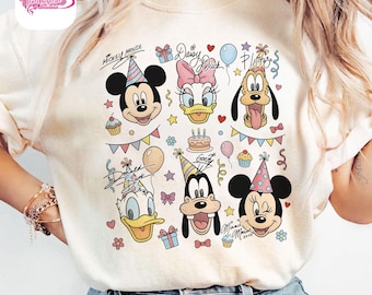 Disney Mickey Minnie Donald Pluto Birthday Present Gift Tee, WDW Disneyland Family Trip Tee, Retro Mickey & Friends Signature Birthday Shirt