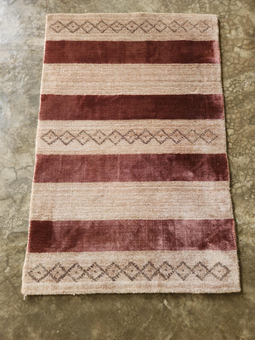 Handmade Wine Red Striped Wool Rug: Minimalist Stitched Design - Etsy