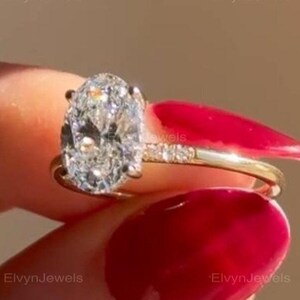3 CT Oval Cut Moissanite Engagement Ring Half Eternity Wedding Ring Hidden Halo Ring 14k Gold Ring Oval Moissanite Promise Ring