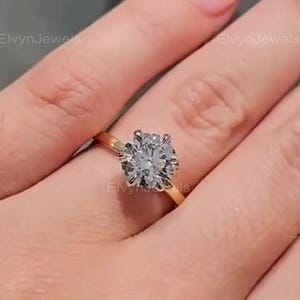 Round Engagement Ring in 14k Solid Gold, 2 CT Moissanite Engagement Rings 6 Prong Solitaire Moissanite Ring , Gold Promise Ring