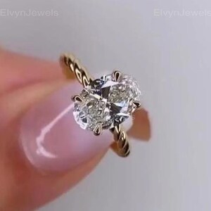 Solid Gold 4-Prong Hidden Halo Oval Cut Moissanite Engagement Ring, Promise Ring, Proposal Ring, Anniversary Gift/ Birthday Gift for Her