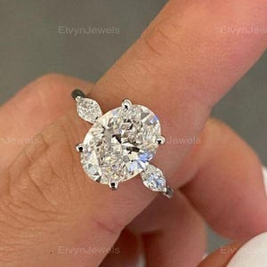 Oval Engagement Ring Oval Moissanite Engagement ring Side Marquise Moissanite Solid Gold Ring Anniversary Gift Ring For Her Unique Oval Ring