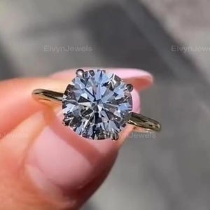 Hidden Halo Round Cut Moissanite Engagement Ring 4 Prongs, Solid Gold Round Moissanite Wedding Ring, Vintage Promise Ring, Gift for Women