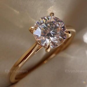 2ct Round Cut Moissanite Engagement Ring, Classic 4-Prong Whisper Thin Solitaire Ring, Minimalist Bridal Ring, Anniversary Promise Ring