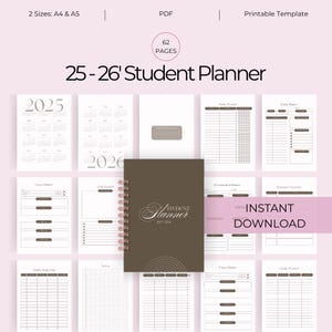 Studentenplaner Printable 2025-2026 | Akademischer Organizer Lernplaner Bündel Prüfungsplaner Stundenplan Noten & Aufgabentracker A4 A5 | J022