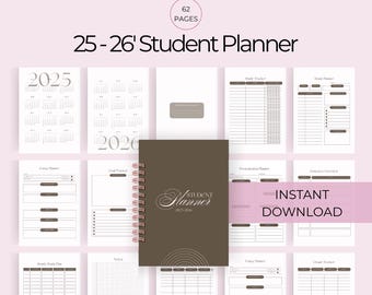 Student Planner Printable 2025-2026 | Academic Organizer Study Planner Bundle Exam Planner Timetable Grade & Assignment Tracker A4 A5 | J022