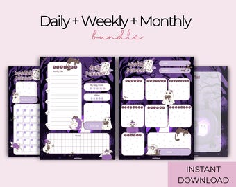 Kawaii Ghost Halloween Planner Printable | Daily Weekly Monthly PDF Dark Pastel To-do List Planner Inserts Productivity Planner A4 A5 | J023