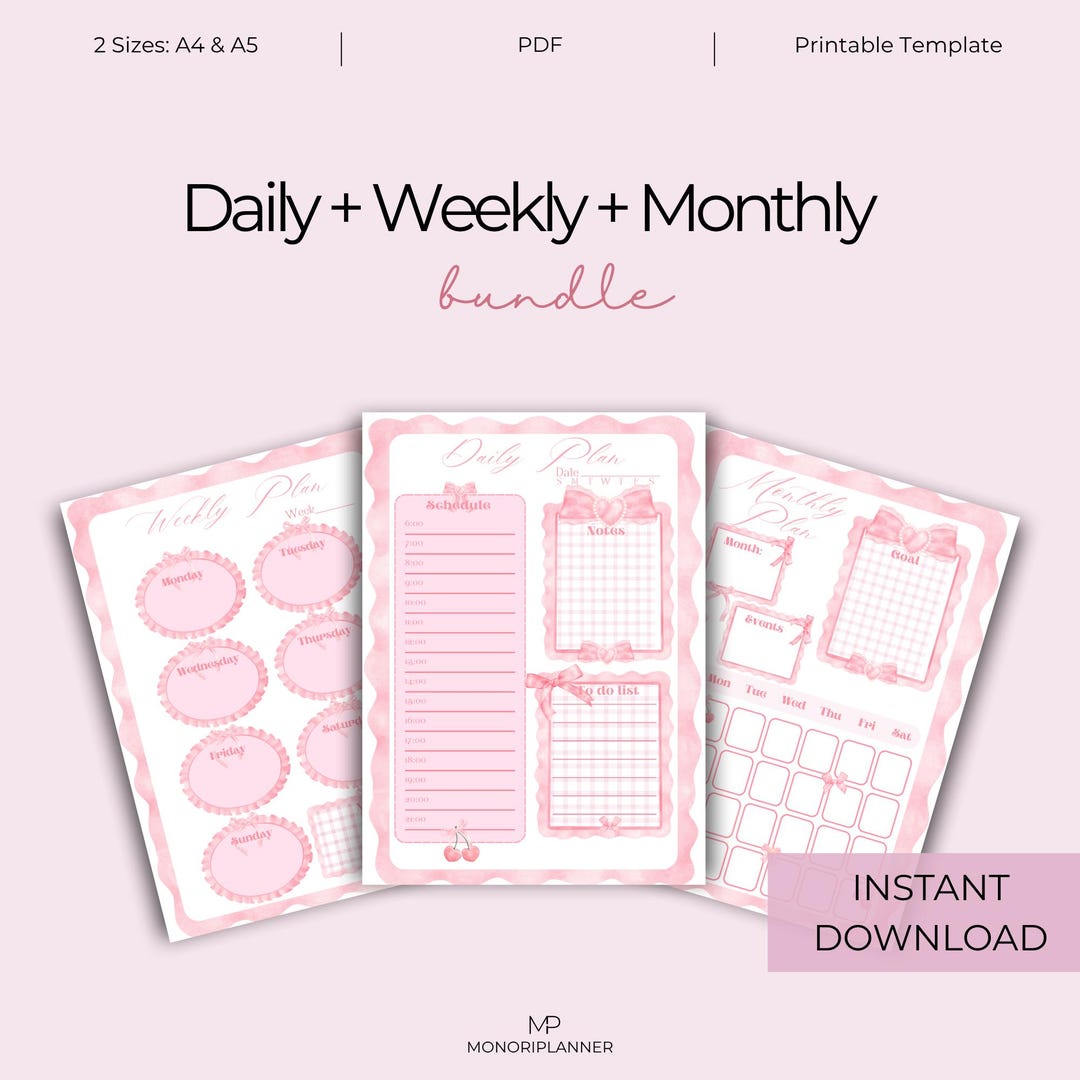 Cute Coquette Planner Printable Template | Daily Weekly Monthly ...