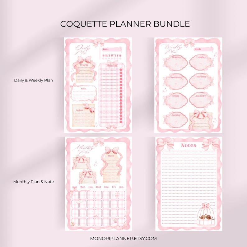 Coquette Planner Bundle | Daily Weekly Monthly Schedule to Do List ...