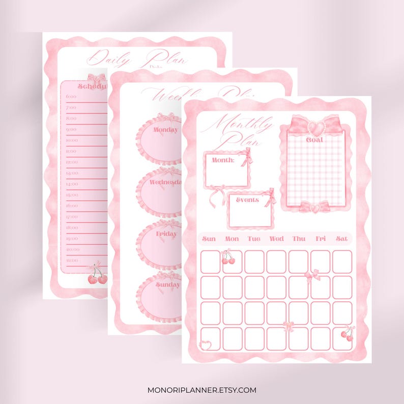 Cute Coquette Planner Printable Template | Daily Weekly Monthly ...