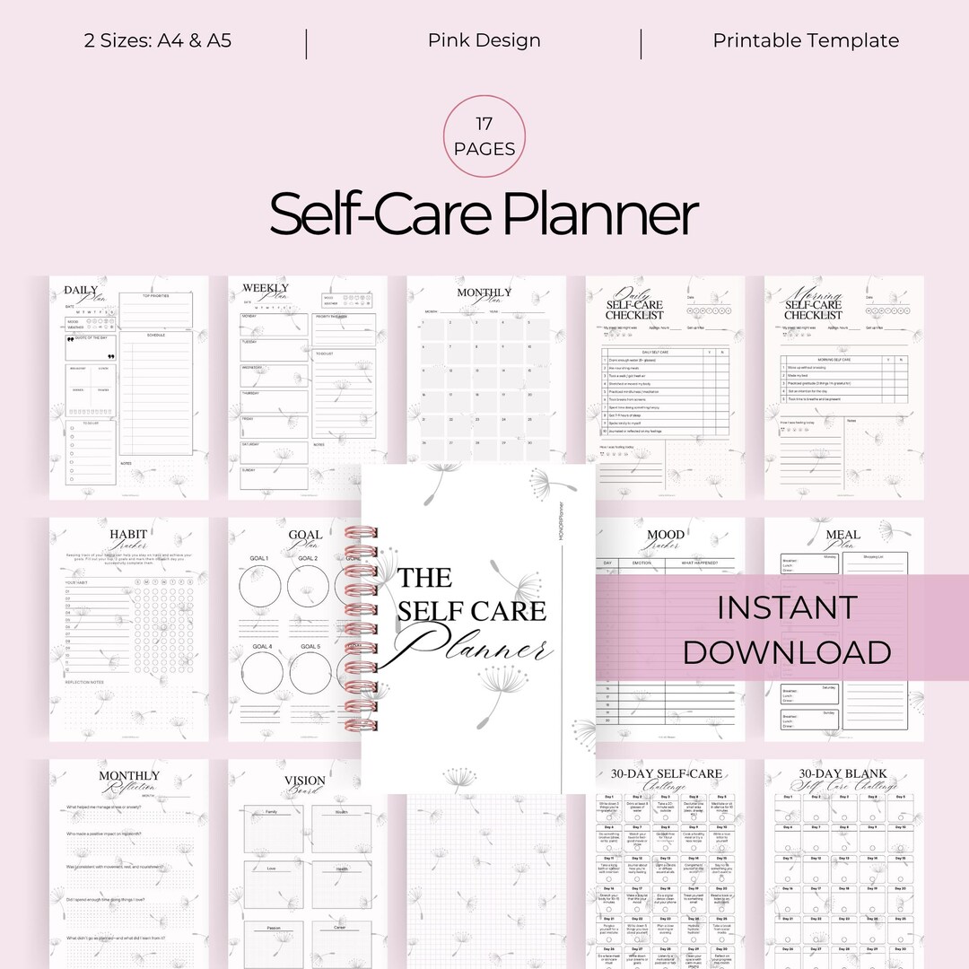 Self Care Planner Bundle Printable, Self Care Journal, Self Care ...