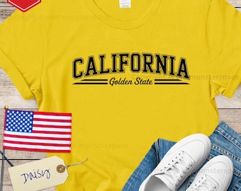 California Golden State Shirt, West Coast College Style Tee, Laidback Graphic Top, Vintage-Inspired Soft T-Shirt for Coastal Fans