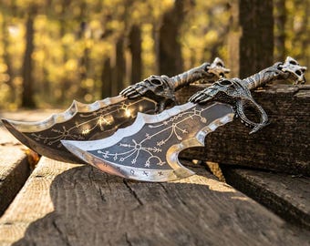 Custom God of War Blades of Chaos Replica Metal Twin Blades and Axe Handmade Cosplay Display Decors, Gift for Husband