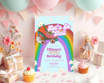 Invito retrò per il primo compleanno, invito per il primo compleanno, modello Canva modificabile, modello stampabile e modificabile