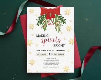 Invito per le feste, Rendere gli spiriti luminosi, Modello Canva modificabile, Invito per la festa di Natale, Modelli stampabili