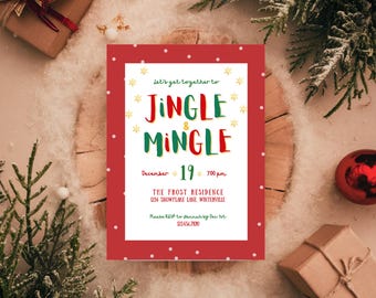 Invito natalizio Jingle & Mingle, modello Canva modificabile